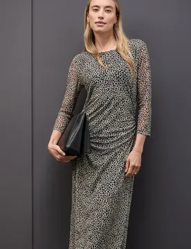 Mesh-Kleid mit Leo-Muster female Beige