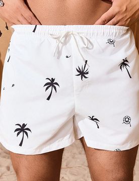Bañador para hombres con cordón en la cintura, forro incorporado, ligereza y estiramiento en 4 direcciones con estampado de palmeras y flores para p