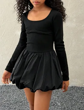 Vestido de manga larga ajustado con dobladillo de farol para adolescentes - Shein - FashionsVida
