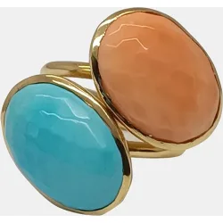 Anillo de oro, turquesa y coral