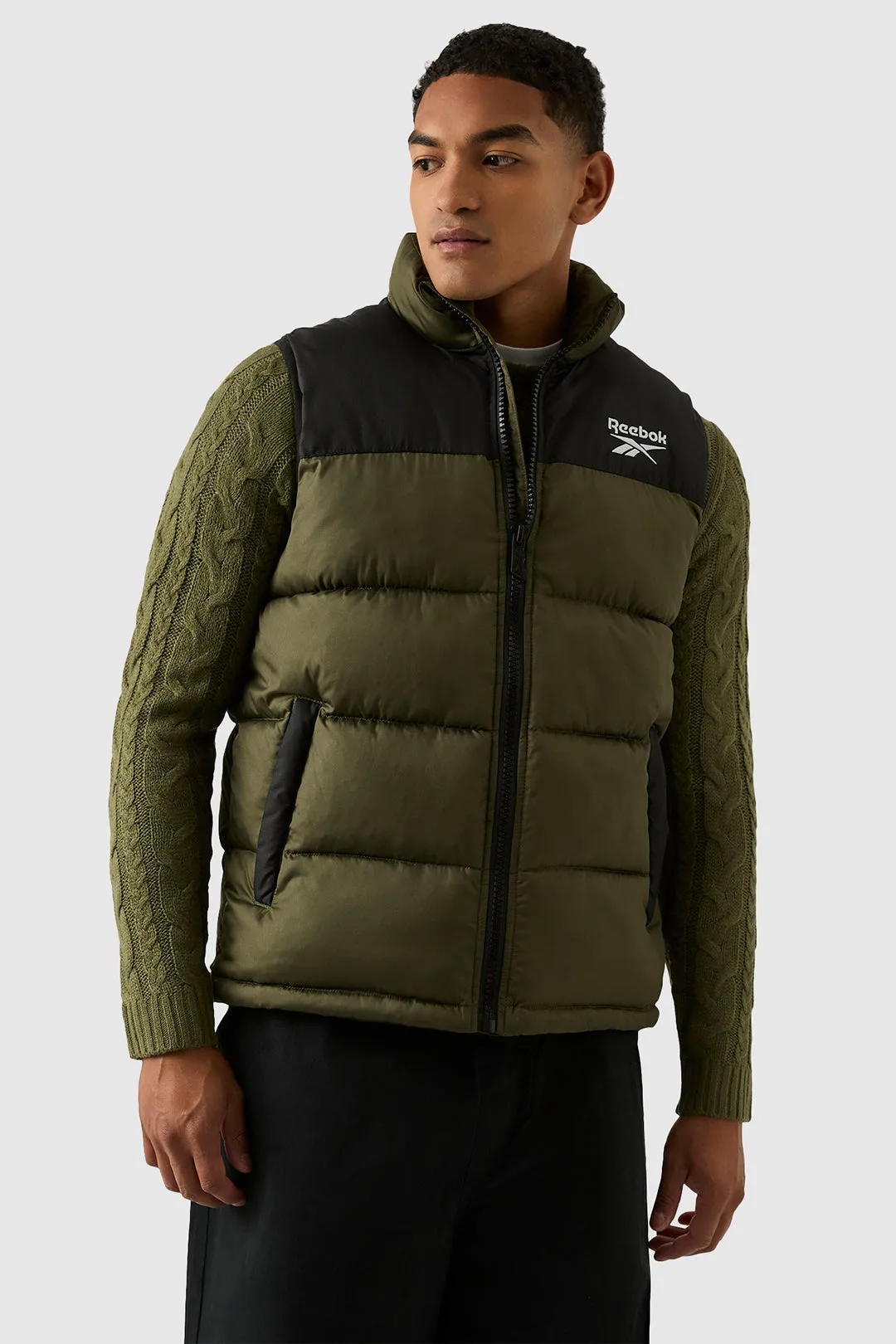 Mens Puffer Vest - Olive - Size Small - Reebok - FashionsVida