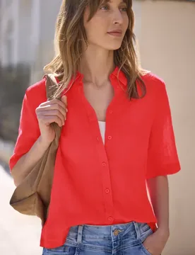 Street One Kurzarm Hemdbluse aus Leinen female Rot - Street One Studio - FashionsVida