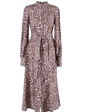 Leopard Print Silk Belted Midi Dress - Zimmermann - FashionsVida