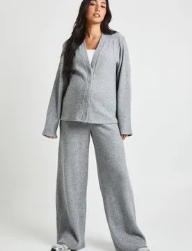 Womens Maternity Soft Rib Slouchy Cardigan & Wide Leg Trouser - Grey - Size 14 Uk - Boohoo - FashionsVida