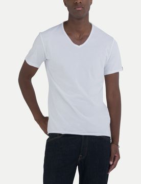 Basic T-Shirt mit V-Ausschnitt Weiß 3XL
