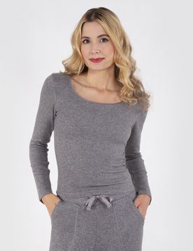T-shirt col carré Gris chiné gris chiné S