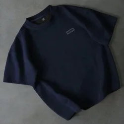 Camiseta holgada y casual para hombres talla grande con estampado de letras y mangas caídas