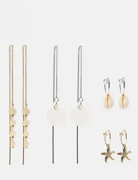 Pack Of 4 Seashell Earrings (Size: ) - Pull&bear - FashionsVida