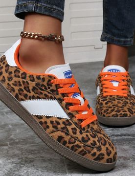 Zapatillas de mujer con estampado de leopardo 2025 - Zapatillas casuales tipo Derby con cordones retro, cómodas para uso diario