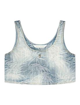 Top Crop In Denim Con Palme Jacquard