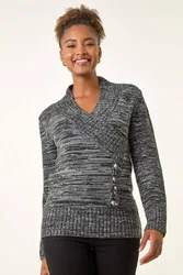 Women's Longline Buttoned Knit Jumper in Dark Grey Size: 16 - Dark Grey - Size: 16
