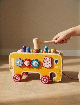 Gioco in legno da martellare a forma di auto - multicolor
