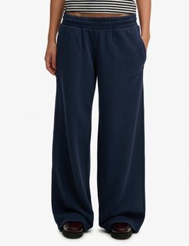 Superdry Damen Essential Logo Jogginghose mit Weitem Bein Navy - Größe: 34