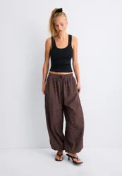 Puffärmel-Hose mit Karomuster Helles Camel L