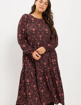 Women's Paisley Textured Midi Dress in Burgundy Size: 18 - Burgundy - Size: 18 - Yours - FashionsVida