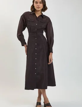 Women's Trim Detail Organdie Midi Shirt Dress in Plum Size: 10 - Plum - Size: 10 - Karen millen - FashionsVida