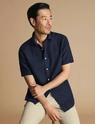 Slim Fit Pure Linen Short Sleeve Shirt Navy male