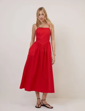 Pure Cotton Strappy Midi Waisted Dress Red female - Nobody's Child - FashionsVida