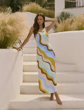 Satin Printed Square Neck Midaxi Slip Dress Multi female - 4th & reckless - FashionsVida