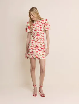 Pure Cotton Floral Mini Bodycon Dress Red female - Nobody's Child - FashionsVida