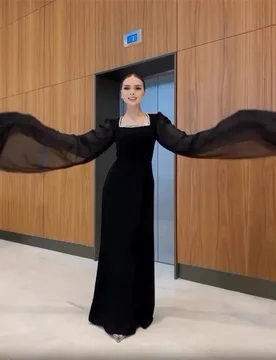 Arabia Black Women Prom Dress Square Neck Extend Long Sleeve Elegant Wedding Party Gown Formal Long Evening Birthday Robe - Aliexpress - FashionsVida