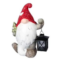 LED-Gartenfigur "Weihnachtswichtel Wurschtel“ + Gratis LED-Teelicht weiss rot