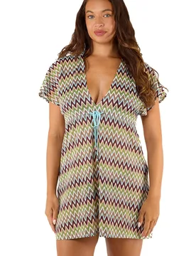 Women's Kalahari Khaki Zig Zag Crochet 'Beach Kaftan' Size: 14 - Khaki - Size: 14 - Wolf & Whistle - FashionsVida