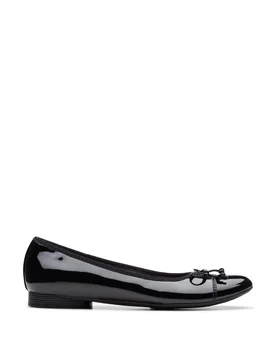 Wide Fit Patent Bow Flat Ballet Pumps Black female - Clarks - FashionsVida