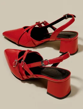 Tacones altos elegantes de mujer con punta puntiaguda, correa única, tacón grueso, tacones altos formales con punta puntiaguda, zapatos de moda con - Shein - FashionsVida