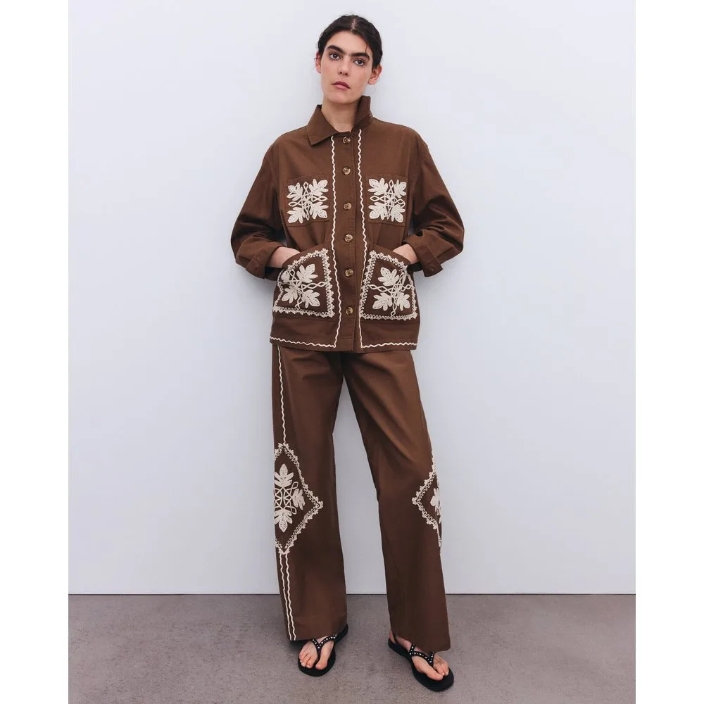 Pantalón ancho de mujer con bordado - Tintoretto - FashionsVida