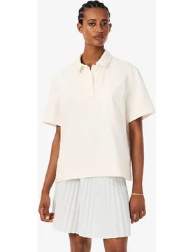Camisa de mujer estilo oversized de tejido denim ligero de manga corta - Lacoste - FashionsVida