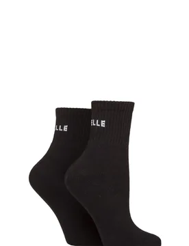 Women's 2 Pair Sports Cushioned Ankle Socks Plain Black 4-8 - Black - Size: Small - ELLE - FashionsVida
