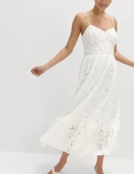 Pure Cotton Broderie Midaxi Cami Dress Soft White female