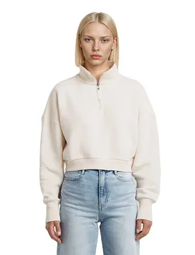 Sweat à Demi-zip Cropped Loose Ecru M - G-Star - FashionsVida