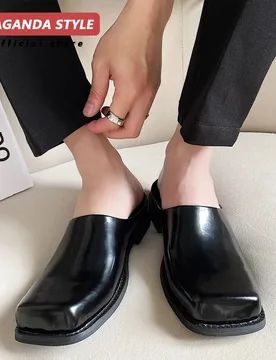 Original design leather slippers for men's summer outdoor wear flat bottomed breathable casual straight drag black Muller shoes - Aliexpress - FashionsVida