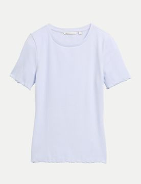 T-Shirt mit gewellten Saumkanten Blau M