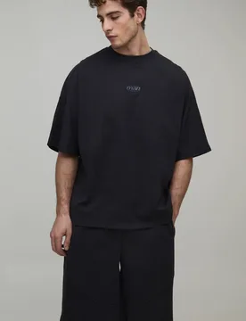 Herren Übergroßes Paneel-Hemd Und Shorts-Set Mit MAN-Stickerei Charcoal Größe Small - boohooMAN - FashionsVida