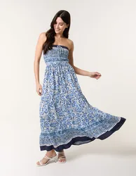 Shirred Bust Bandeau Dress - L/XL / BLUE PATTERN - female