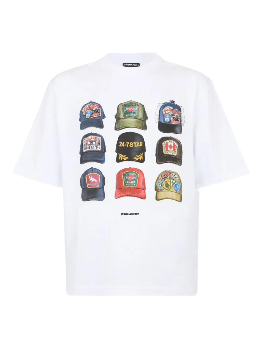 T-shirt bianco uomo stampa cappellini - Dsquared2 - FashionsVida