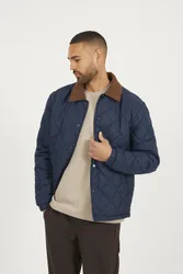 Mens Navy Quilted Coach Jacket With Cord Collar - Size Small