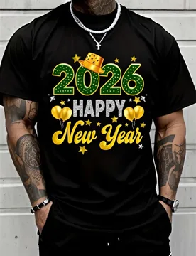 Happy New Year-with Golden&Green Number,Confetti& Balloons Design-cotton O-neck short sleeve printed men's T-shirt - Aliexpress - FashionsVida