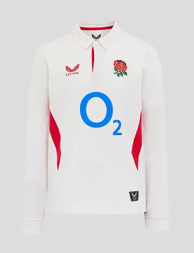 Junior England Rugby 25/26 Home Classic Long Sleeve Shirt - Brilliant White BRILLIANT WHITE/LIPSTICK RED JS male - Castore - FashionsVida