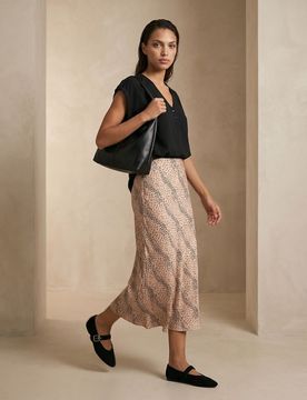 Gonna midi con stampa leopardata - beige