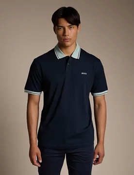 Cotton Jersey Polo Shirt With Stripe Trims Navy male - BOSS - FashionsVida