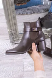Women's Mid Block Heel Smart Pointed Toe Ankle Boots in Brown Size: 4 - Brown - Size: 4