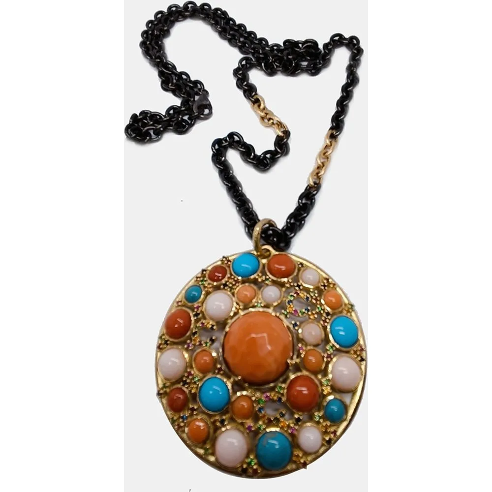 Colgante de oro, coral y turquesa - Romo Designs - FashionsVida