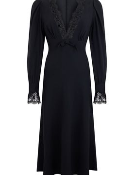 Elegant V-Neck Midi Dress with Lace Detail for Spring/Summer 2025