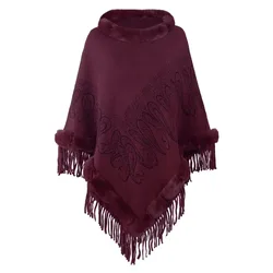 Fur Collar Winter Shawls And Wraps New Cape Print Tassel Coat Women Winter Lady Ponchos Capes Red Cloak