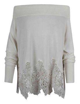 Maglione in cotone con ricami in pizzo