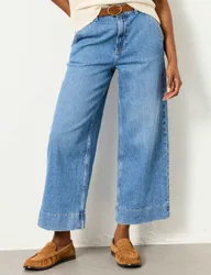 Wide Leg Cropped Jeans Blue female